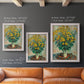 Impressionist floral painting of artichoke flowers by Claude Monet in an ornate weathered white frame shown in multiple vertical size options.