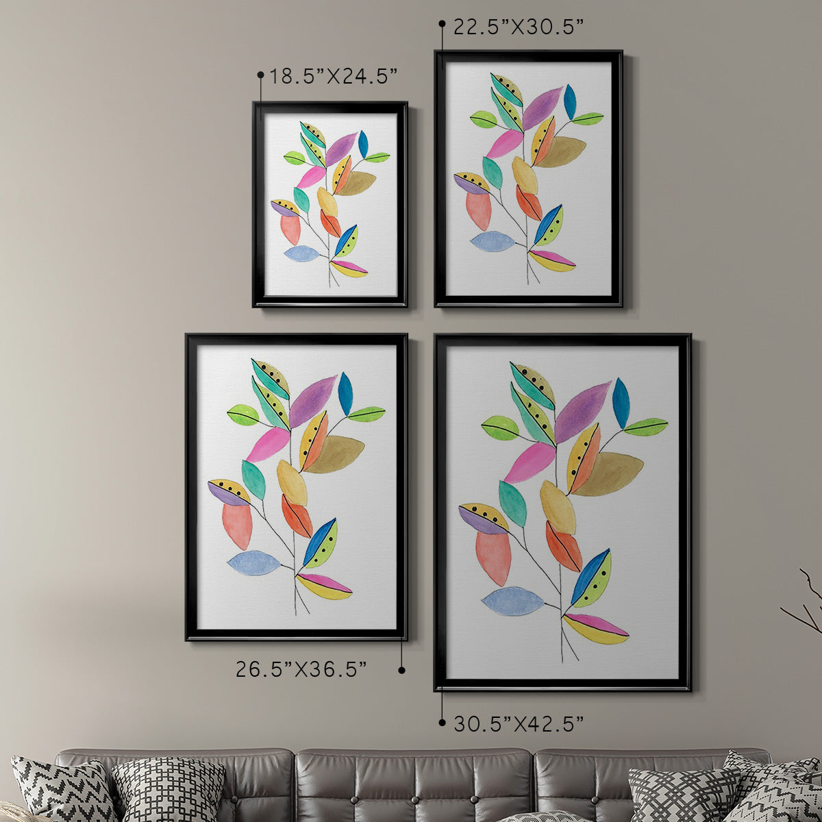 Color Pop Leaves II - Modern Framed Canvas Print