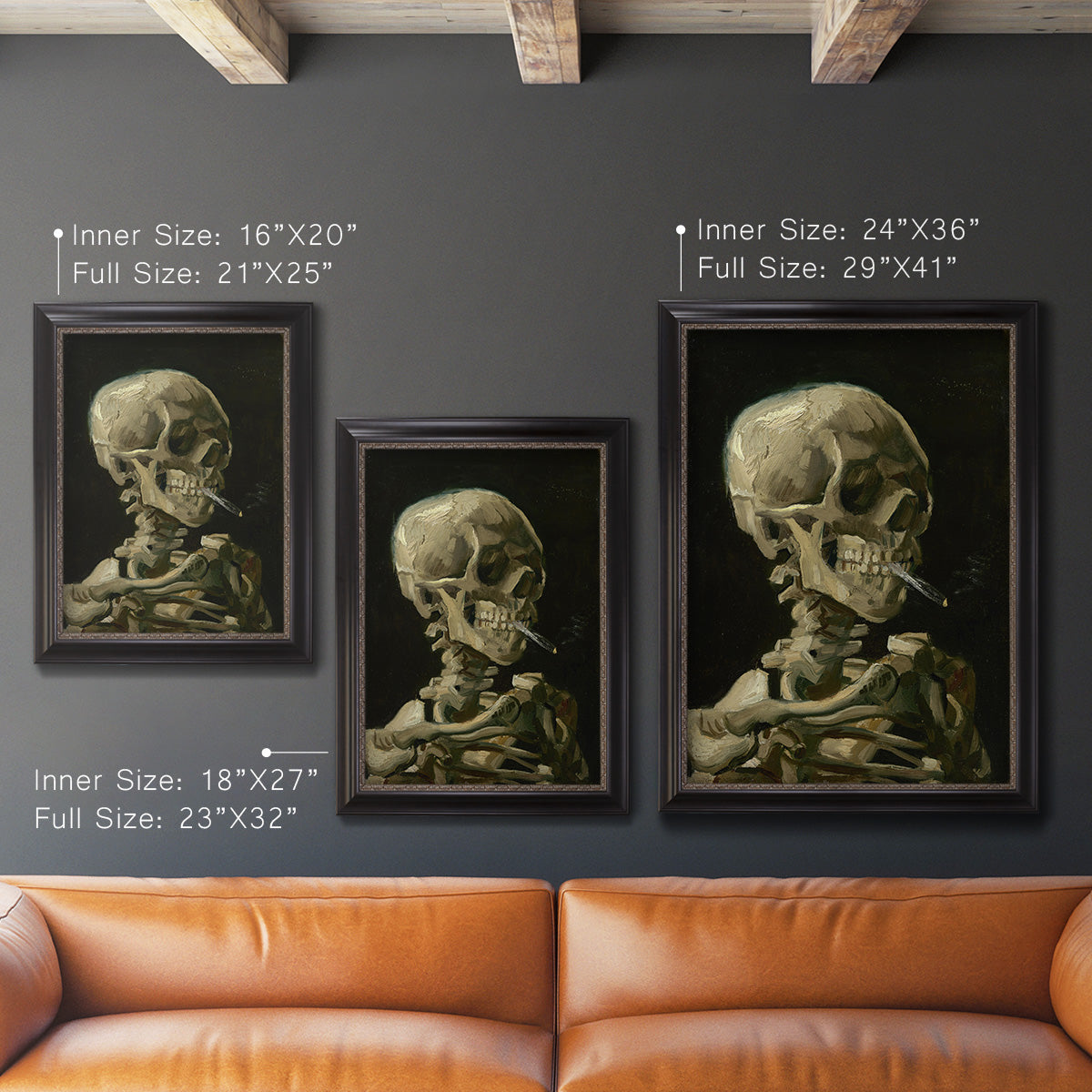 Head of a Skeleton with a Burning Cigarette - Ornate Framed Canvas Print