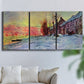 Three-panel canvas wall art featuring river view beneath cloudy sky, displayed in a living room above a sofa.