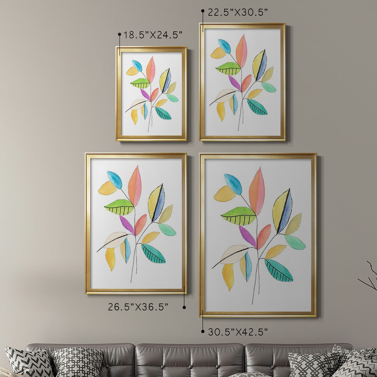 Color Pop Leaves I - Modern Framed Canvas Print