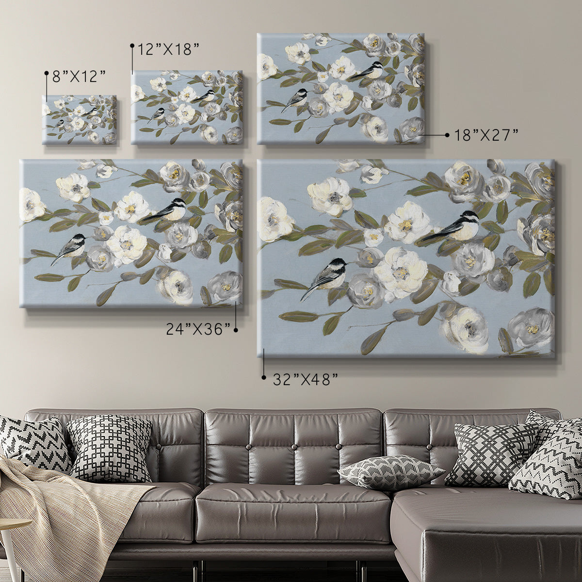 Chickadees and Blossoms I Premium Gallery Wrapped Canvas - Ready to Hang