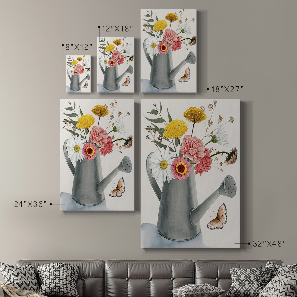 Watering Can Bouquet II Premium Gallery Wrapped Canvas - Ready to Hang