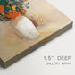 Close-up of a gallery-wrapped canvas corner showing a refined still life with soft texture, highlighting texture and print detail.