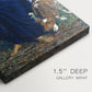 Close-up of a gallery-wrapped canvas corner showing a dramatic landscape with subtle detail and color, highlighting texture and print detail.