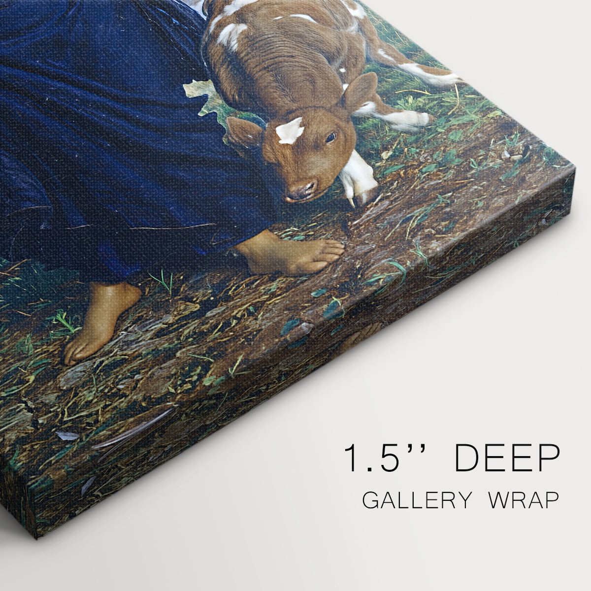 Close-up of a gallery-wrapped canvas corner showing a dramatic landscape with subtle detail and color, highlighting texture and print detail.