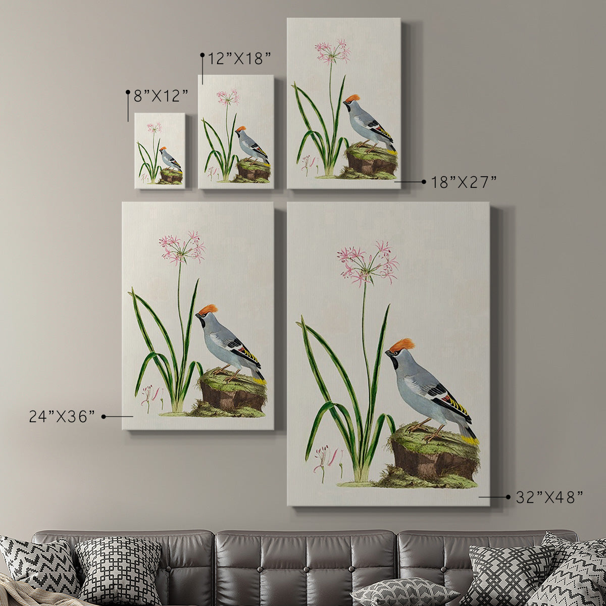 Amaryllis, Lily, and Waxwing, 1796 - Canvas Art Print