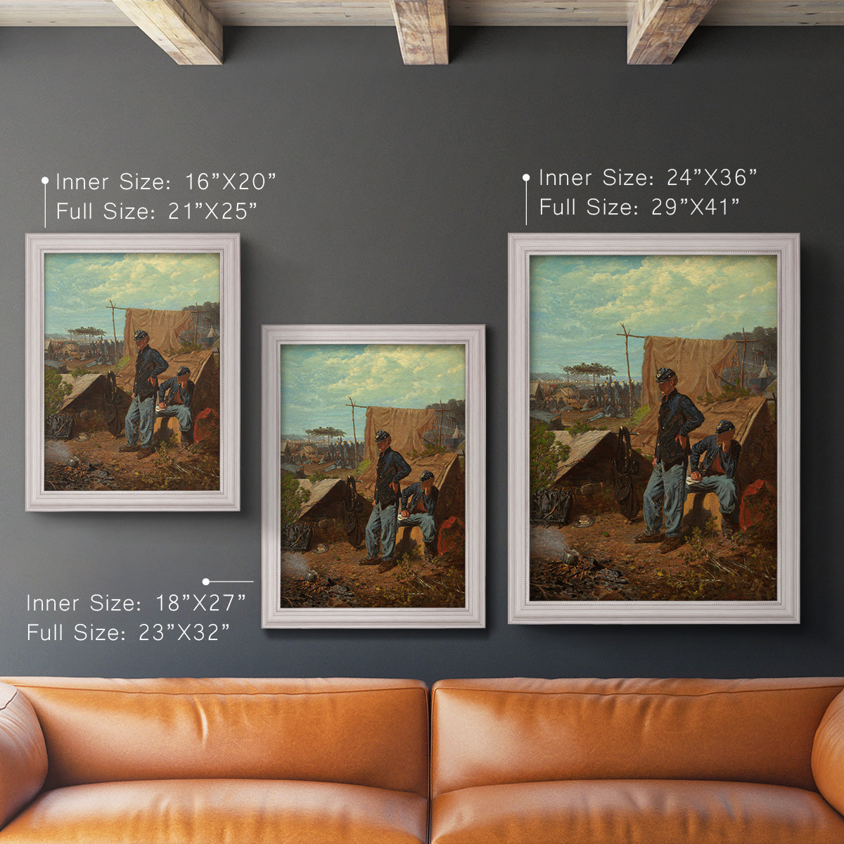 American genre scene of domestic life by Winslow Homer in an ornate weathered white frame shown in multiple vertical size options.