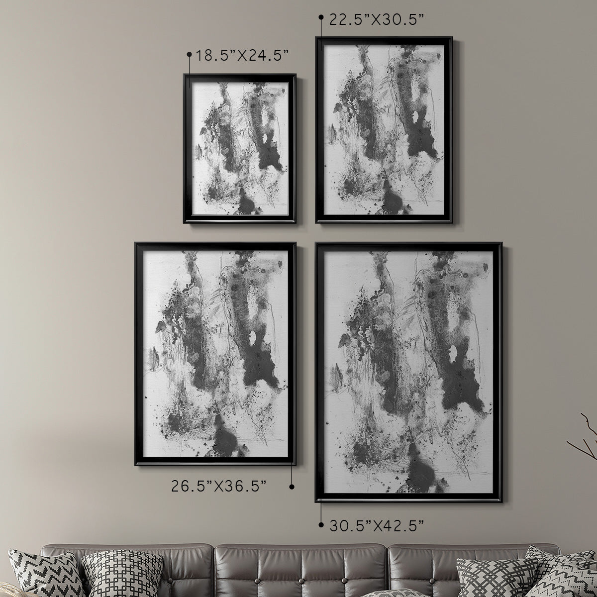 Graphite Abstract III - Modern Framed Canvas Print