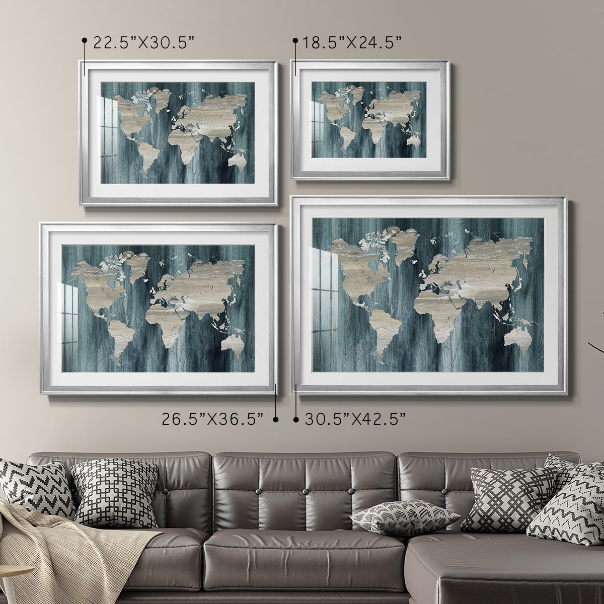 Navy World Map - Modern Framed Art Print