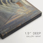 Close-up of a gallery-wrapped canvas corner showing an abstracted architectural view with bold contrast, highlighting texture and print detail.