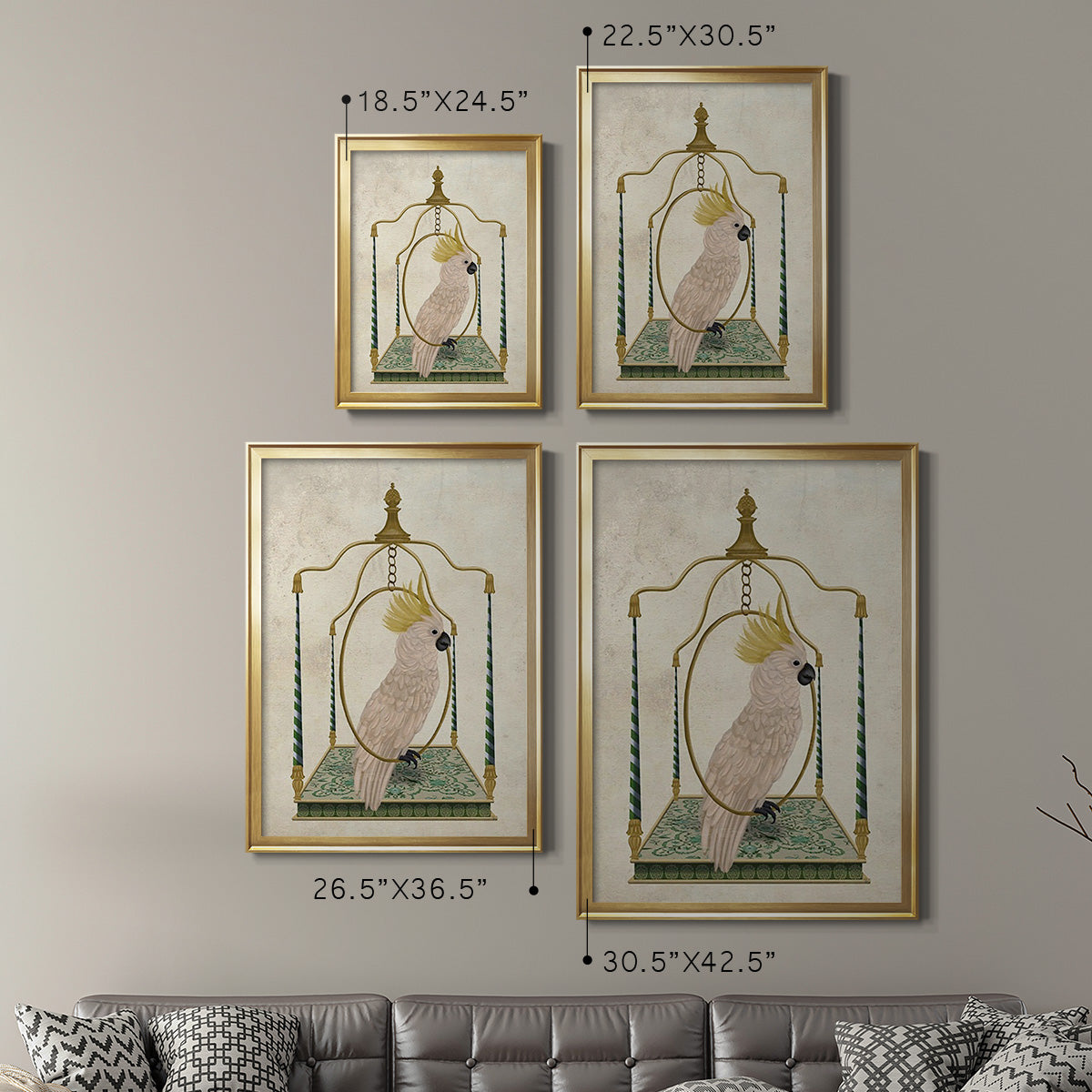 White Cockatoo on Swing - Modern Framed Canvas Print