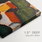 Canvas art print of simplified houses and trees arranged in a geometric landscape, highlighting texture and gallery-wrapped edges