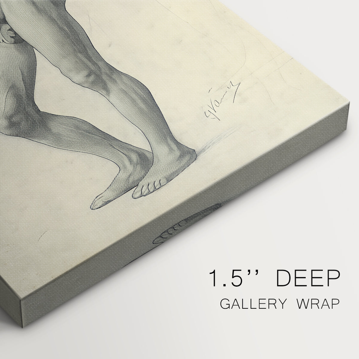 Close-up of a gallery-wrapped canvas corner showing a clean composition with subtle shading, highlighting texture and print detail.