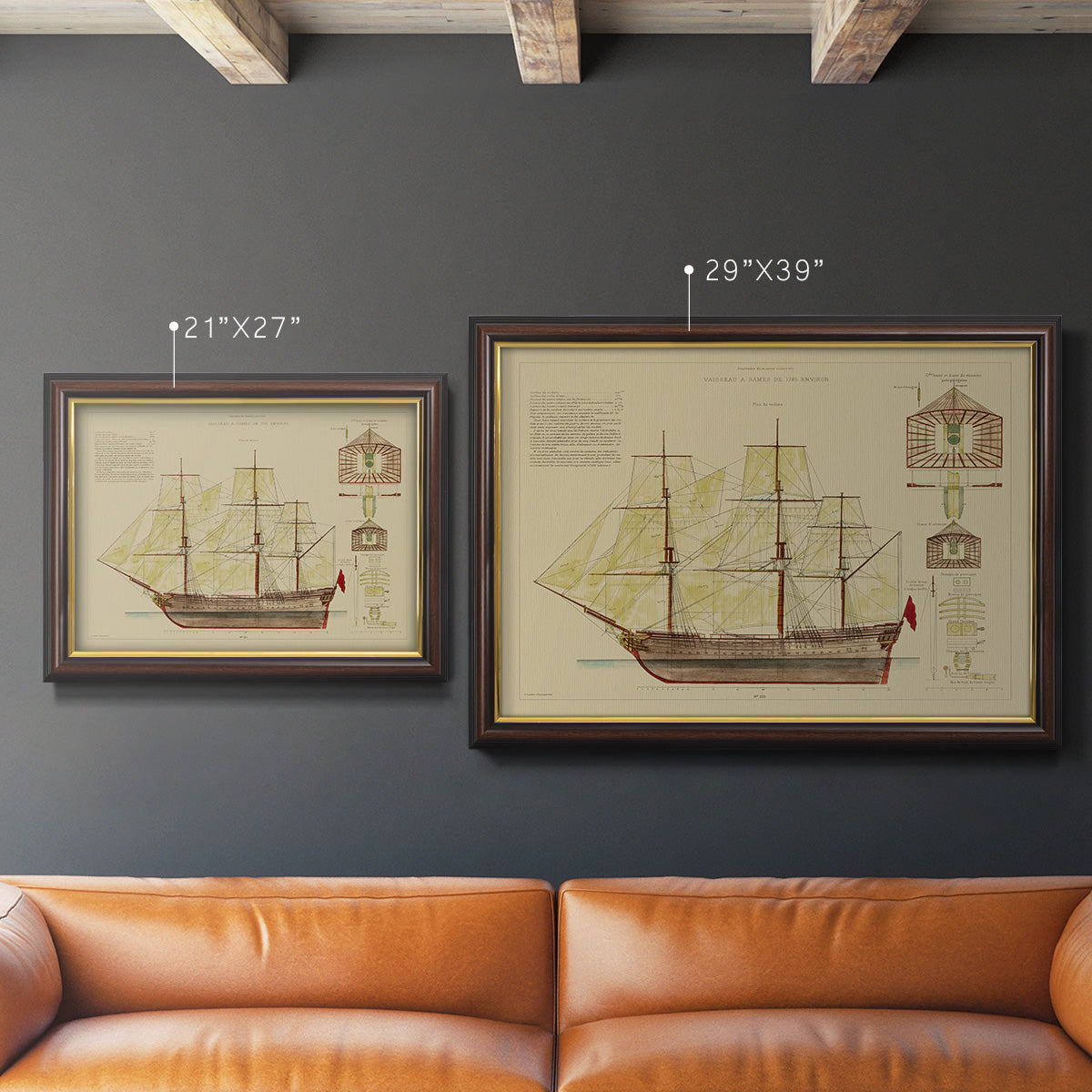 Antique Ship Plan VIII Premium Framed Canvas- Ready to Hang