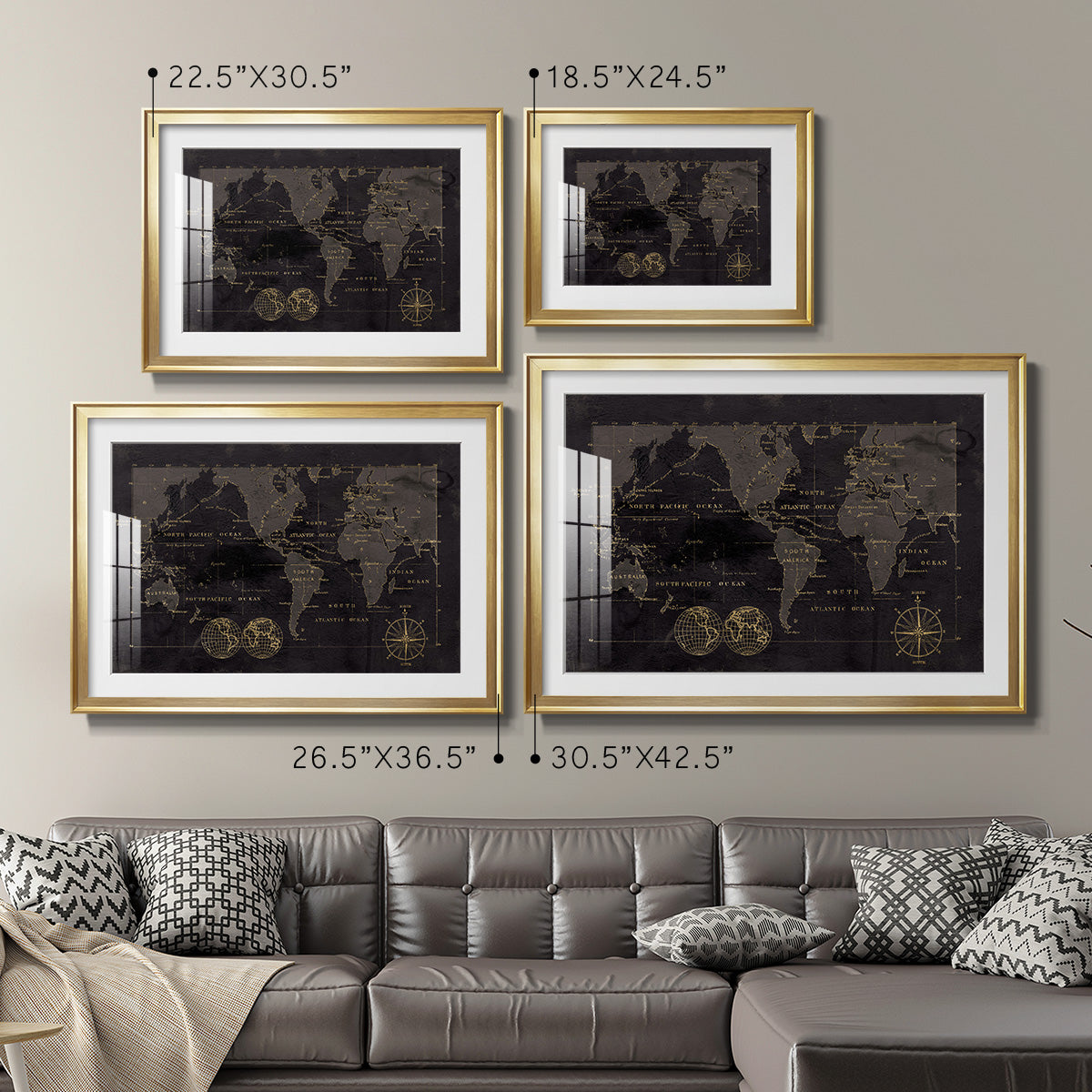 Black Gold Map - Modern Framed Art Print