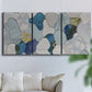 Three-panel canvas wall art featuring mid century geometric pink abstraction, displayed in a living room above a sofa.
