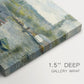 Canvas art print of a floating wash-house boat along a riverbank with figures working nearby, highlighting texture and gallery-wrapped edges