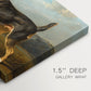 Canvas art print of a small terrier standing alert in open countryside landscape, highlighting texture and gallery-wrapped edges