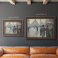 Impressionist urban street scene in the rain by Gustave Caillebotte in an ornate bronzed mahogany wood frame shown in multiple size options.