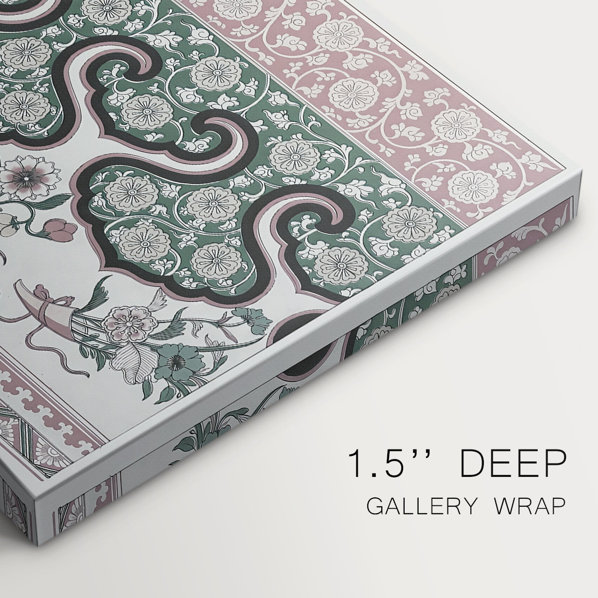 Canvas art print of a repeating pattern with interlocking shapes and stylized organic forms, highlighting texture and gallery-wrapped edges