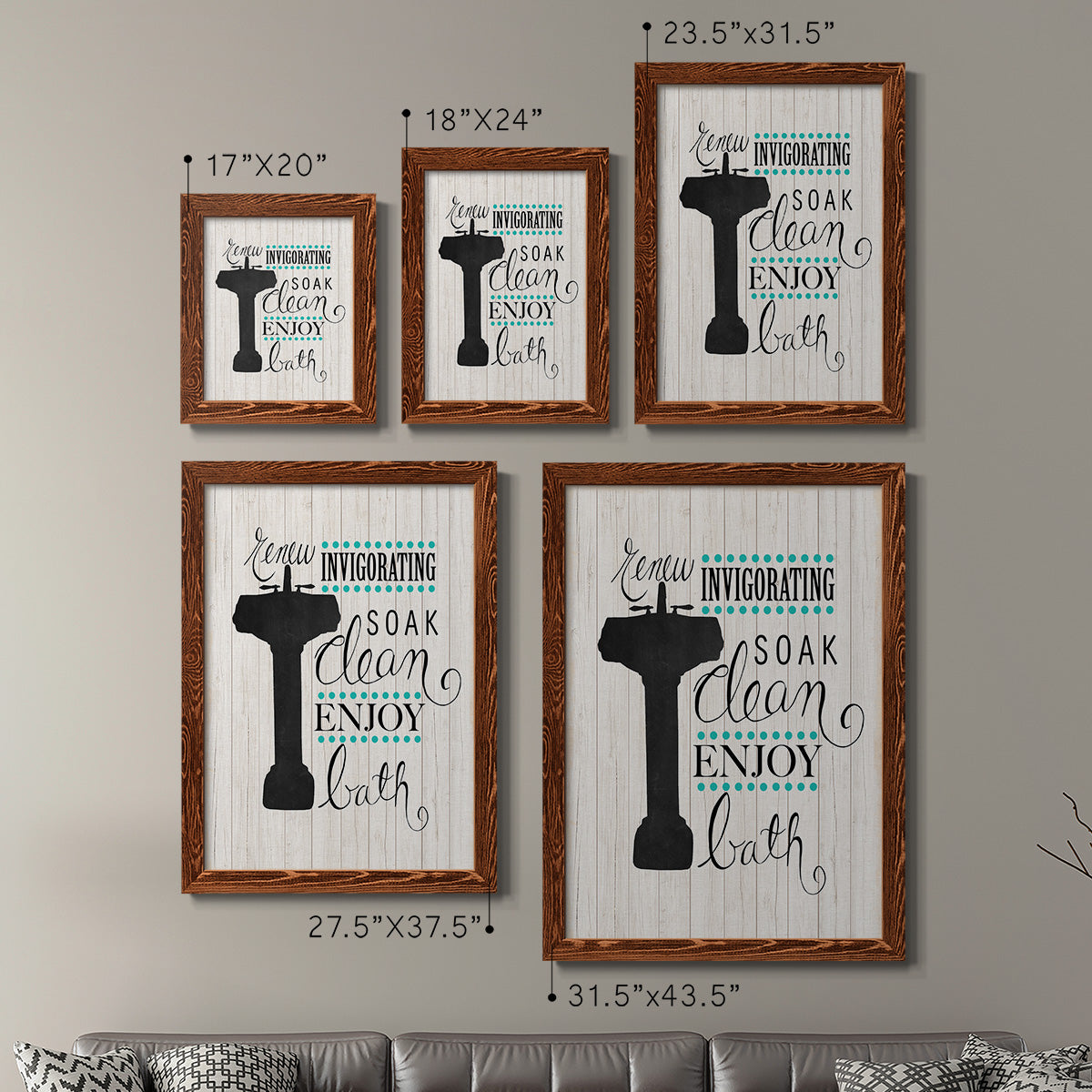 Size comparison chart for a set of two maple barnwood framed canvas prints.