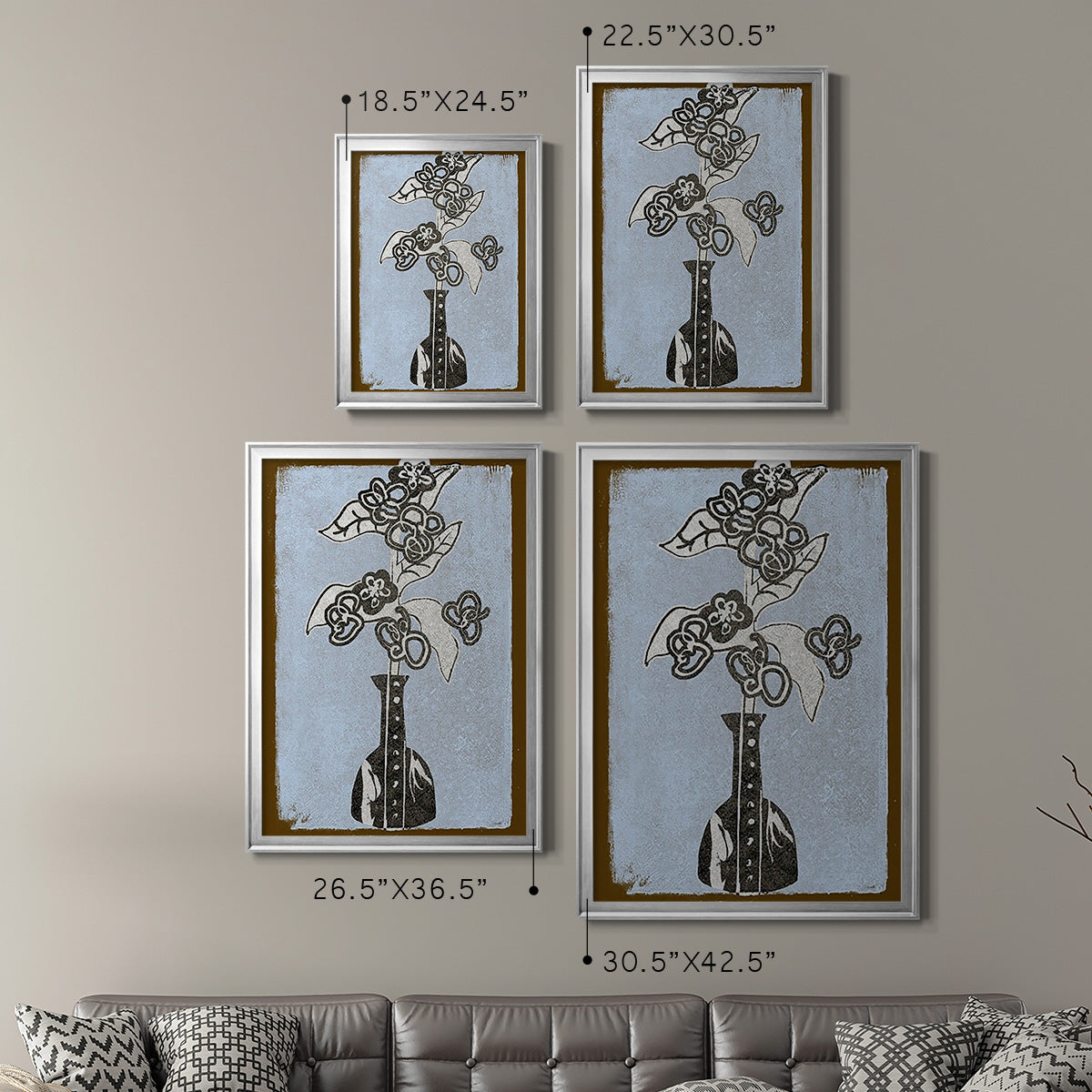 Graphic Flowers in Vase III - Modern Framed Canvas Print