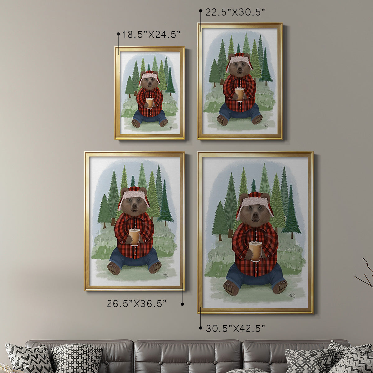 Lumberjack Bear Latte - Modern Framed Canvas Print