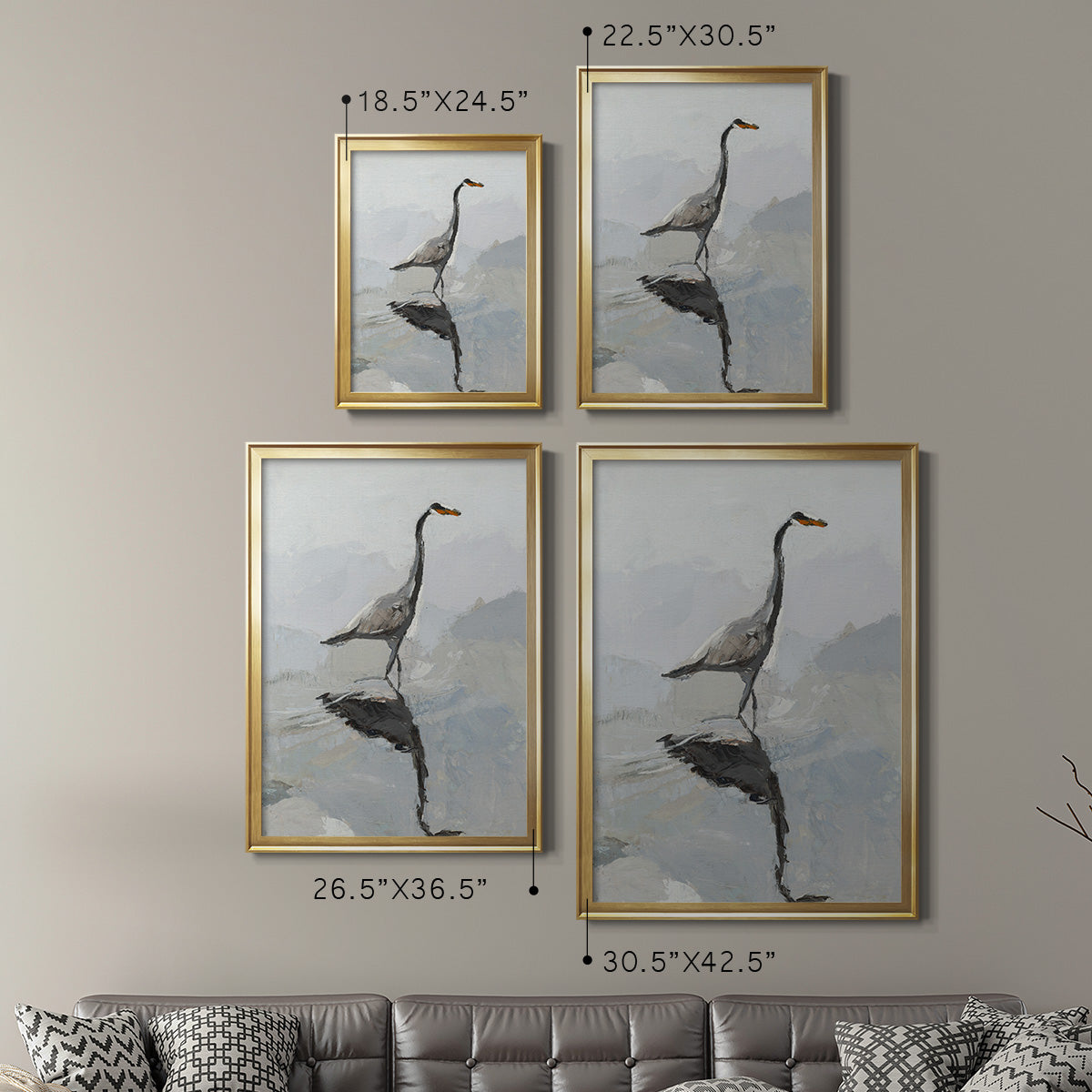 Heron - Modern Framed Canvas Print