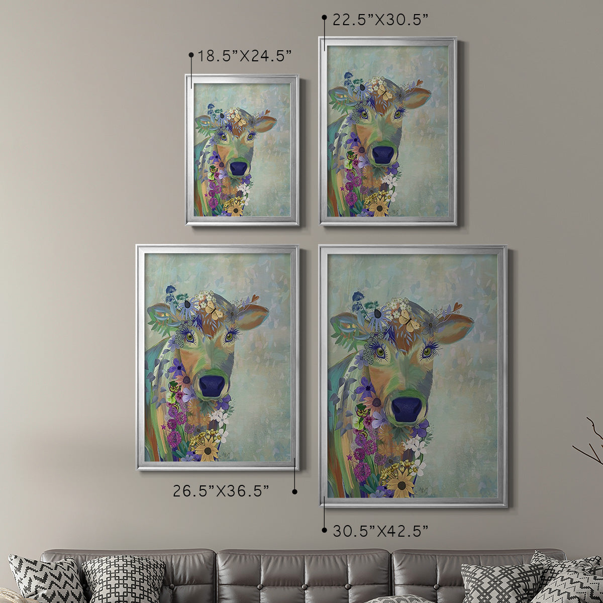 Fantastic Florals Cow - Modern Framed Canvas Print