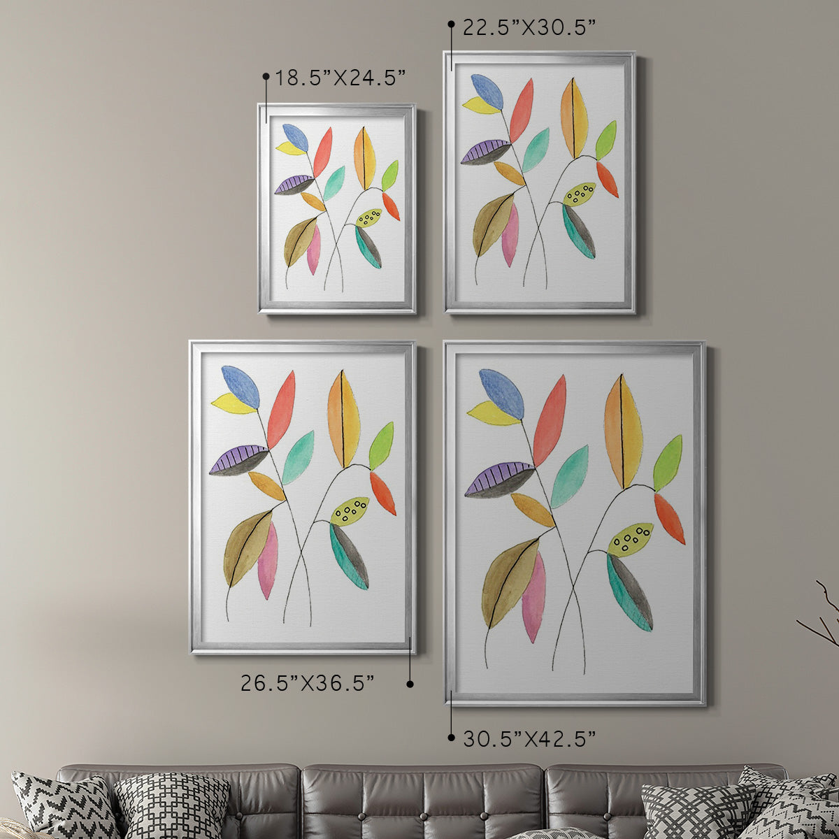 Color Pop Leaves IV - Modern Framed Canvas Print