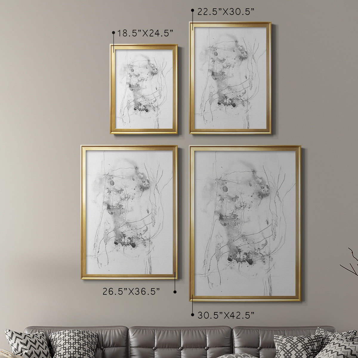 Graphite Abstract IV - Modern Framed Canvas Print
