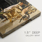 Close-up of a gallery-wrapped canvas corner showing a narrative image with elegant figure and subdued tones, highlighting texture and print detail.