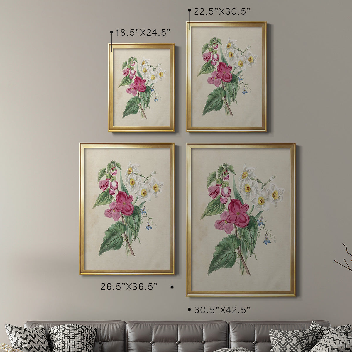 Antique Garden Bouquet IV - Modern Framed Canvas Print