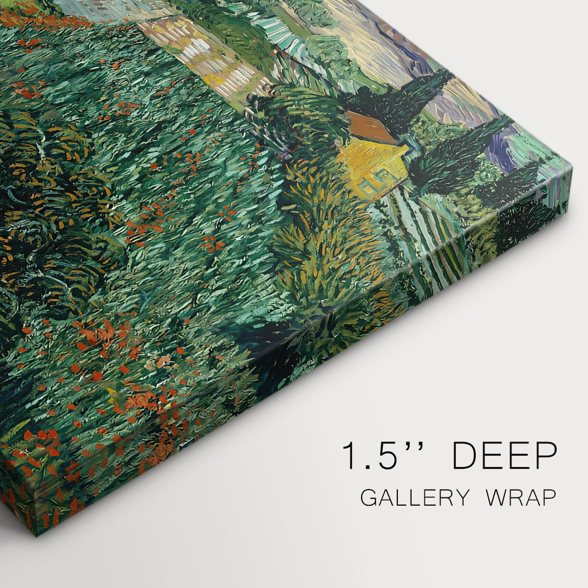 Canvas art print of a field dotted with red poppies under bright sky and rolling terrain, highlighting texture and gallery-wrapped edges