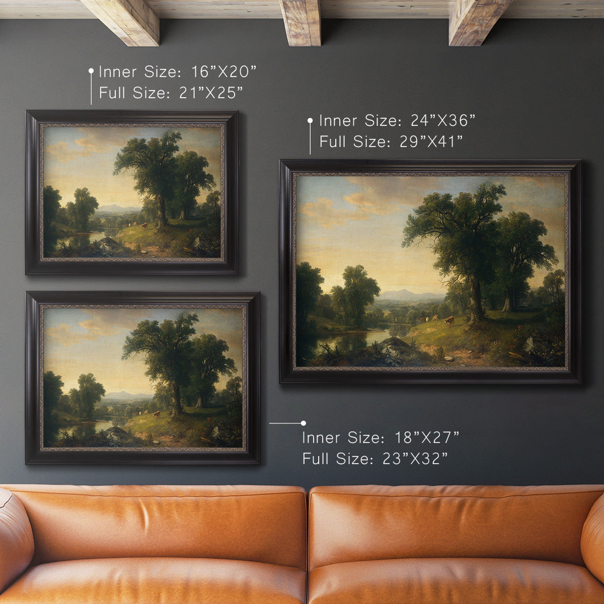 Traditional pastoral landscape painting by Asher Brown Durand in an ornate black frame with gilded inner detail shown in multiple size options.