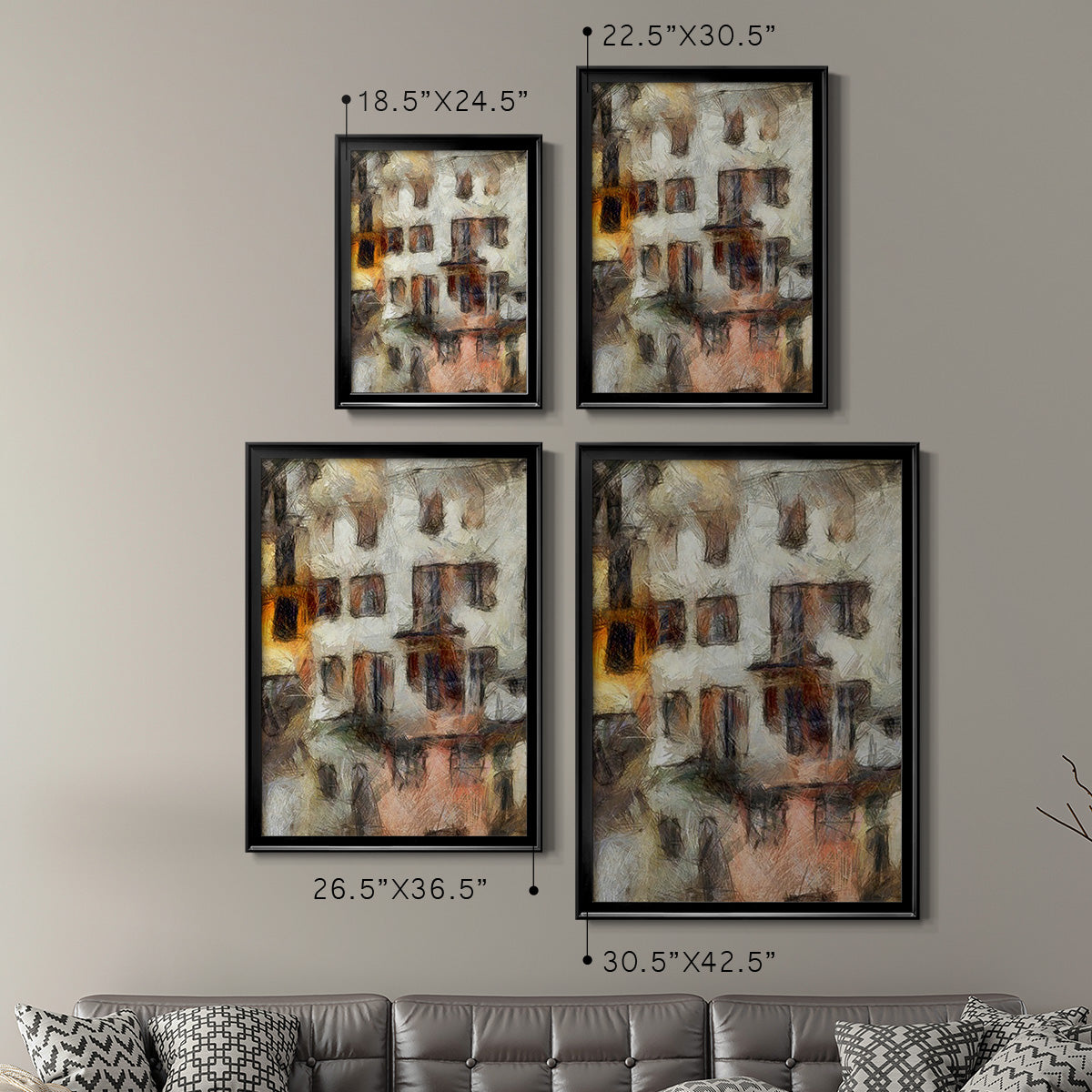 Stacked Houses III - Modern Framed Canvas Print