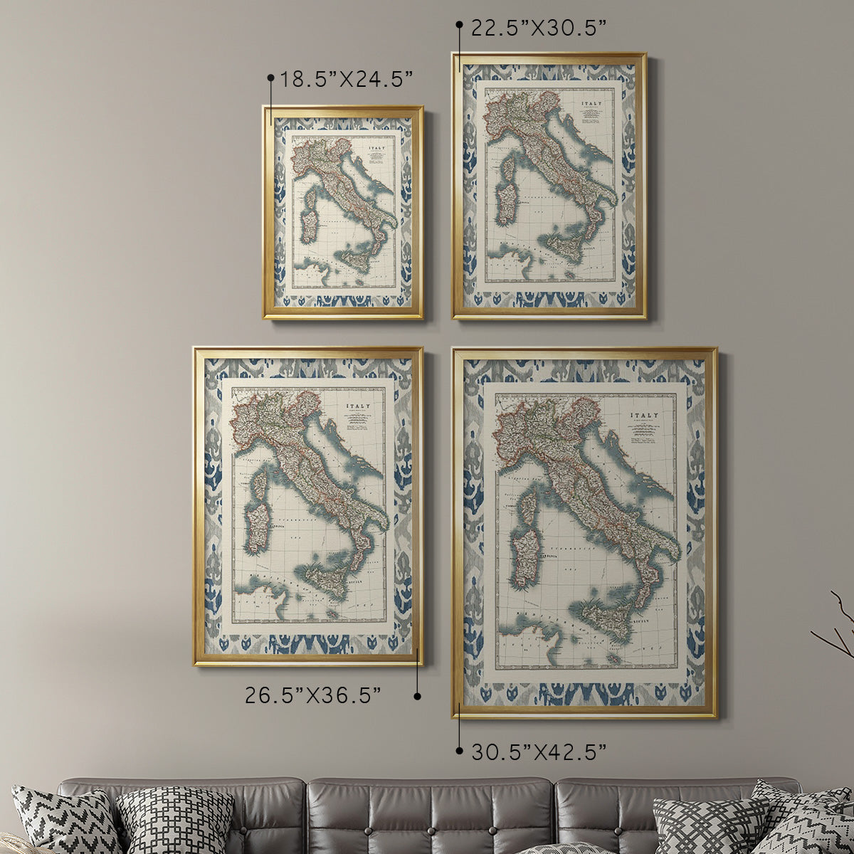 Bordered Map of Italy - Modern Framed Canvas Print