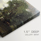 Canvas art print of a watermill and lock beside river with trees, highlighting texture and gallery-wrapped edges