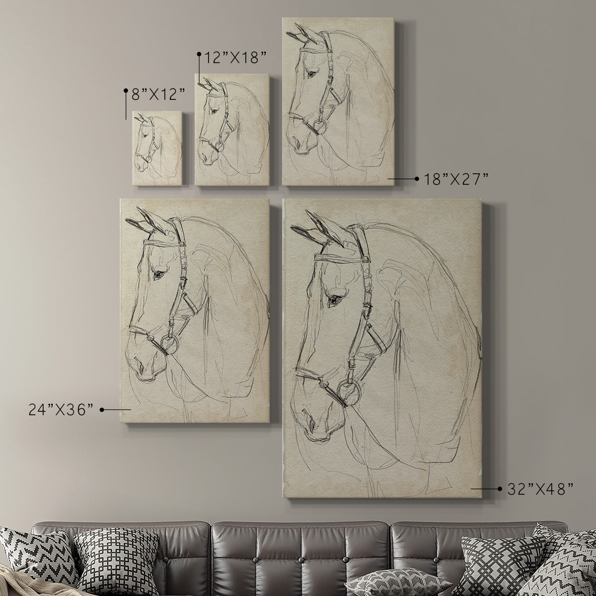 Horse in Bridle Sketch II - Canvas Art Print