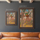 Impressionist ballet dancer composition by Edgar Degas in an ornate bronzed mahogany wood frame shown in multiple vertical size options.