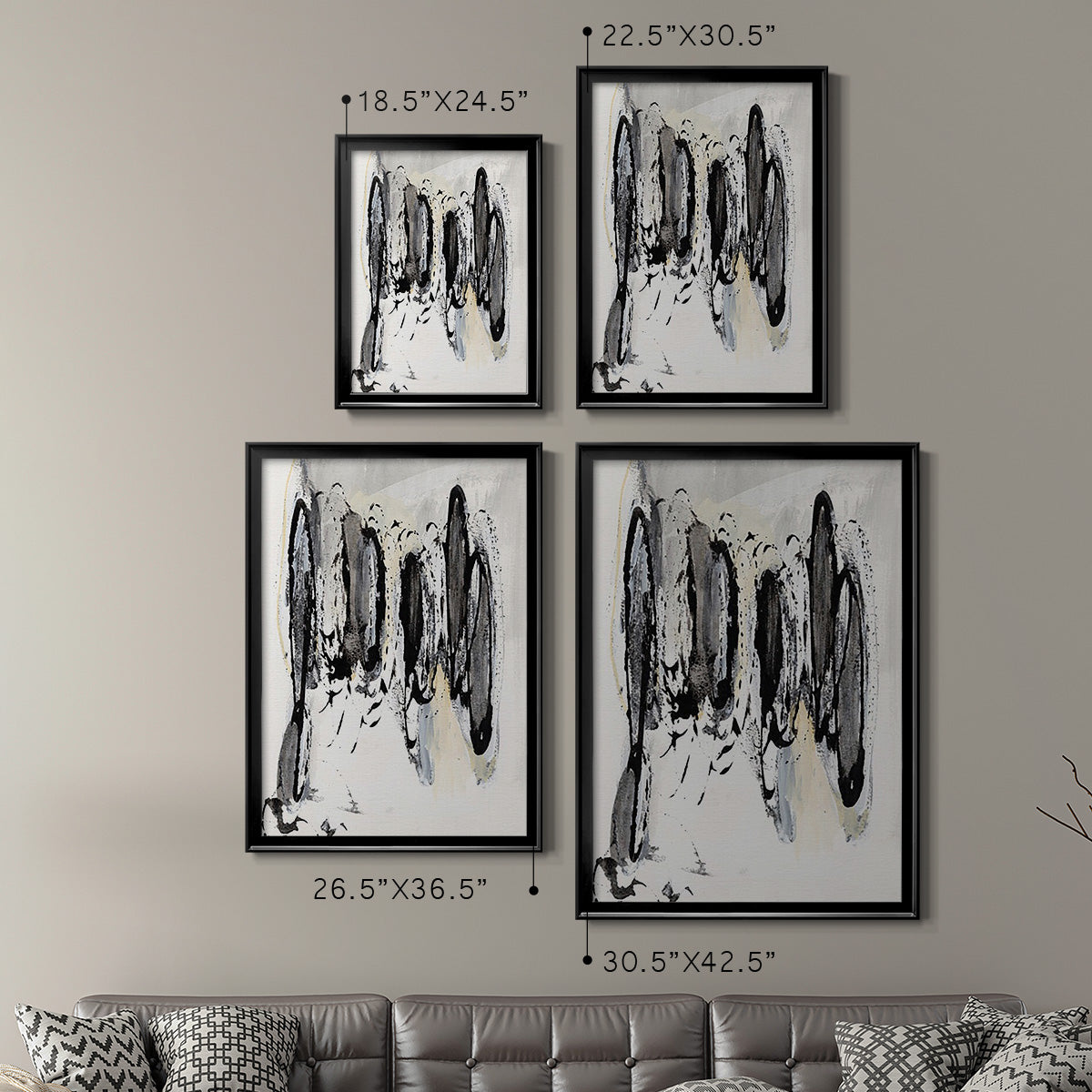 Grey Scribbles I - Modern Framed Canvas Print