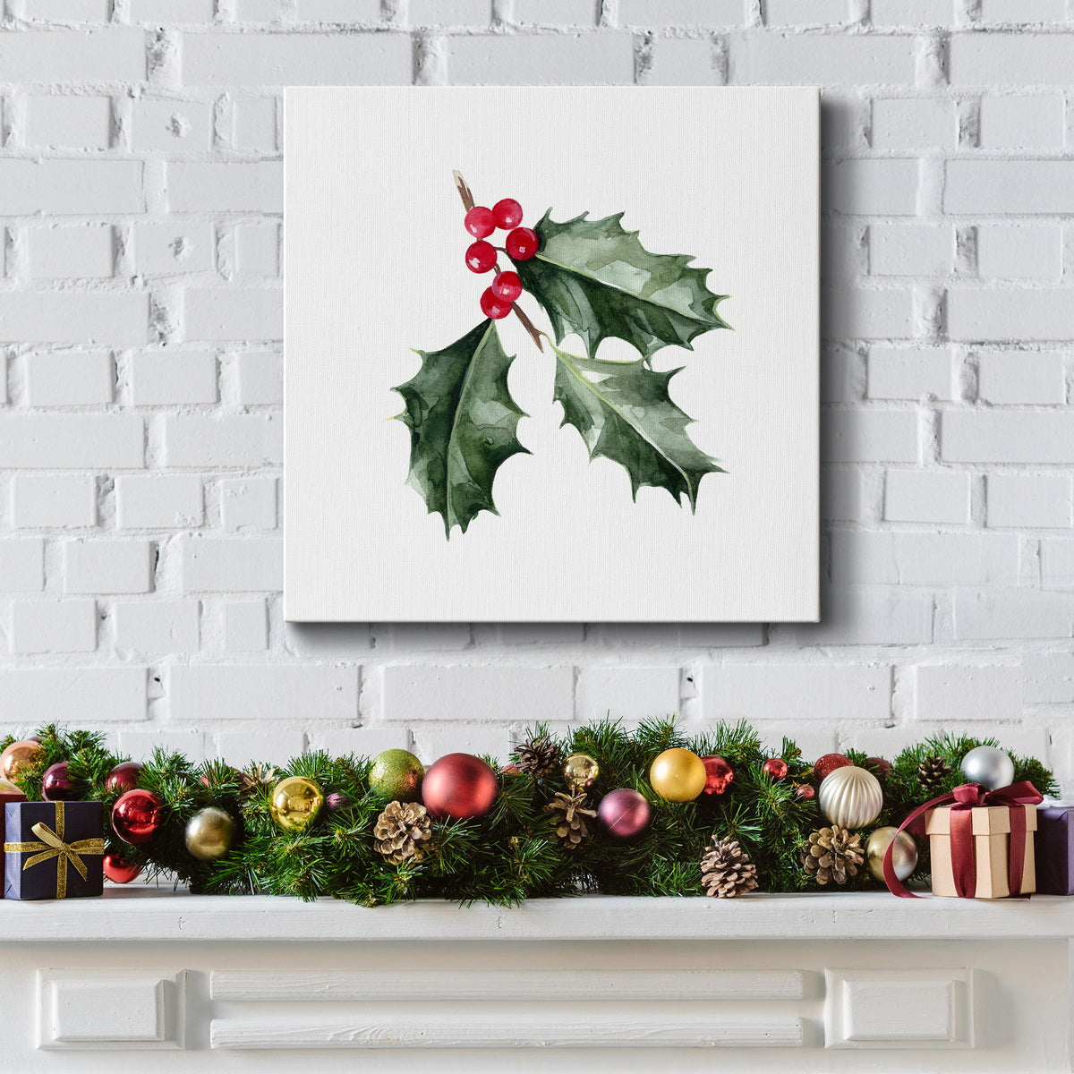 Christmas Holly I-Premium Gallery Wrapped Canvas - Ready to Hang