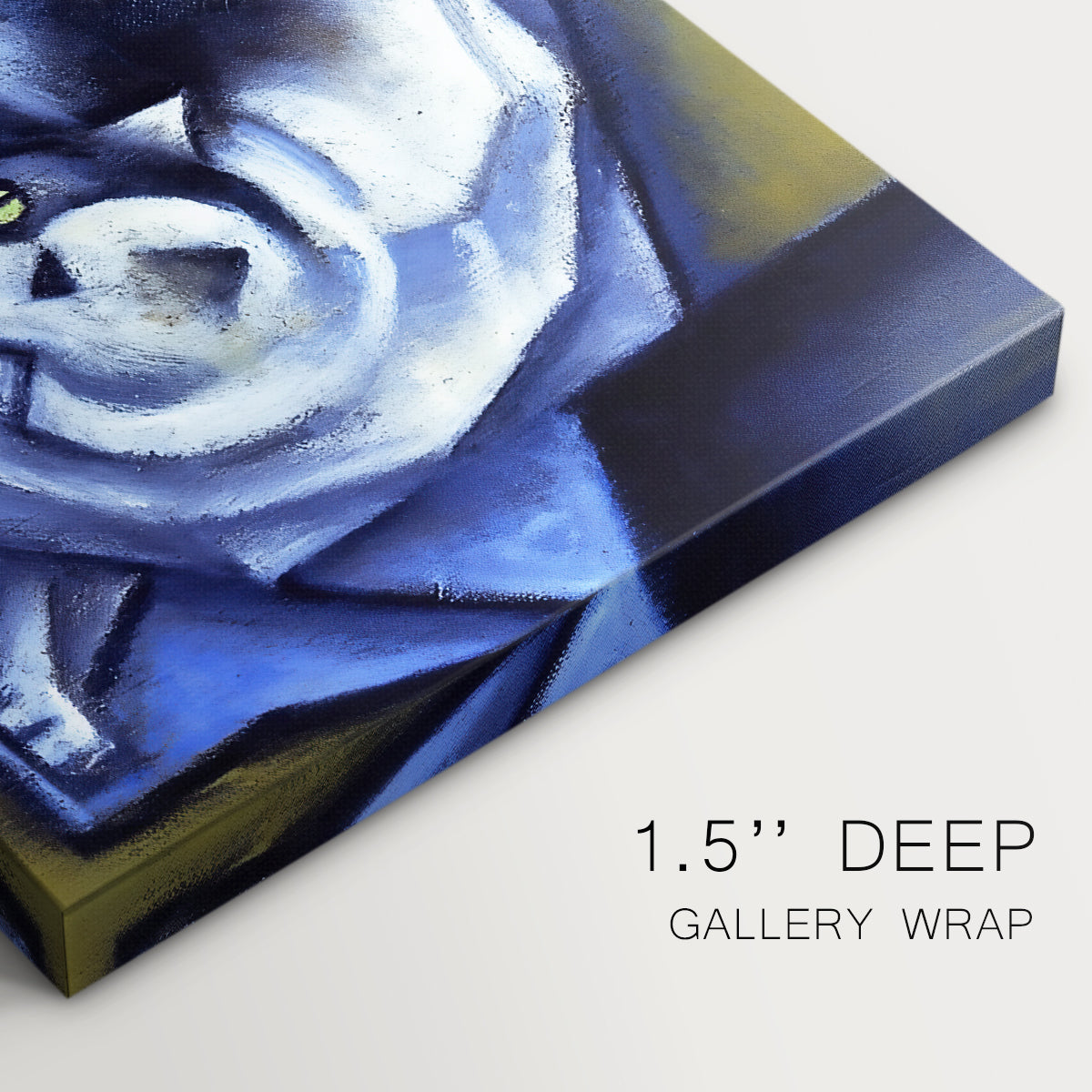 Canvas art print of a geometric cat interacting with ball in cubist composition, highlighting texture and gallery-wrapped edges