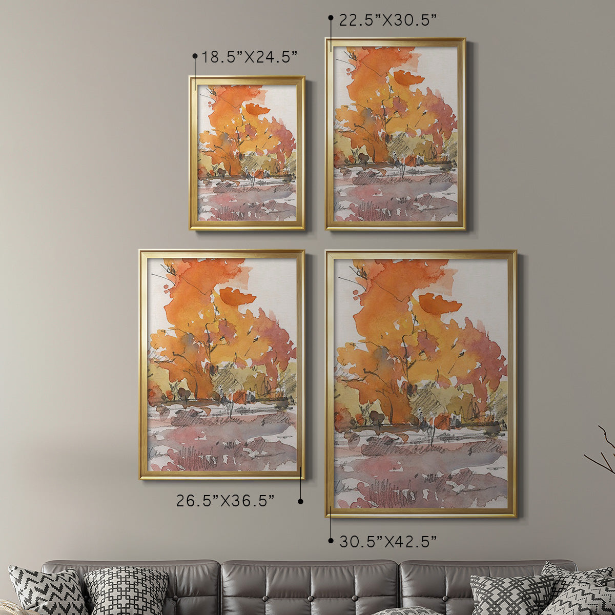 Watercolor Treeline Sketch II - Modern Framed Canvas Print