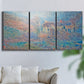 Three-panel canvas wall art featuring sunlit valley landscape, displayed in a living room above a sofa.