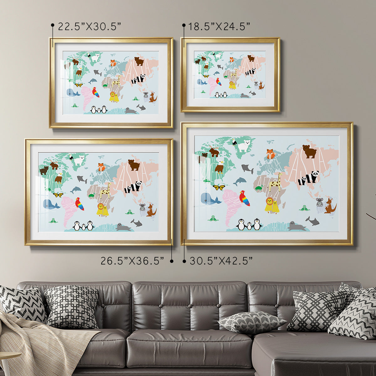 Animal Map Premium Framed Print - Ready to Hang