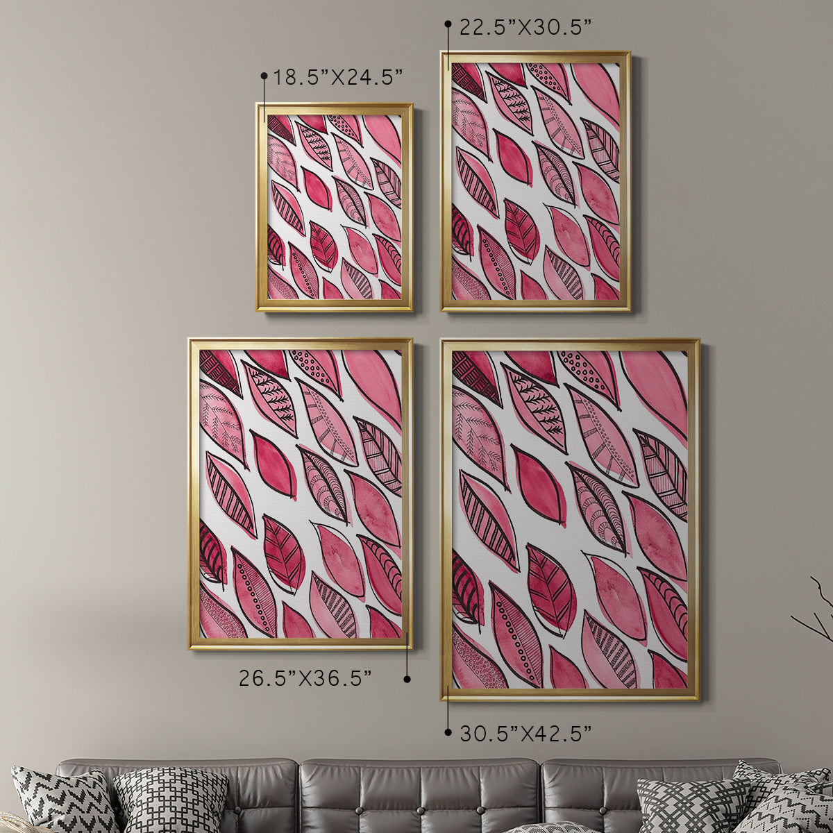 Patterned Leaf Shapes III - Modern Framed Canvas Print