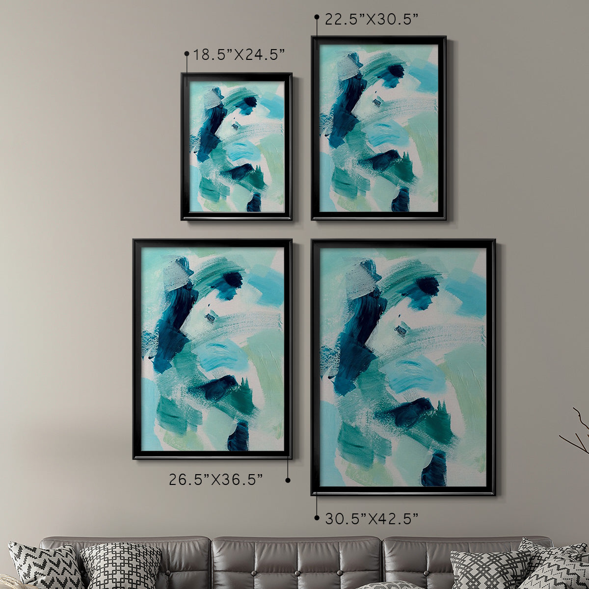 Teal Composition I - Modern Framed Canvas Print