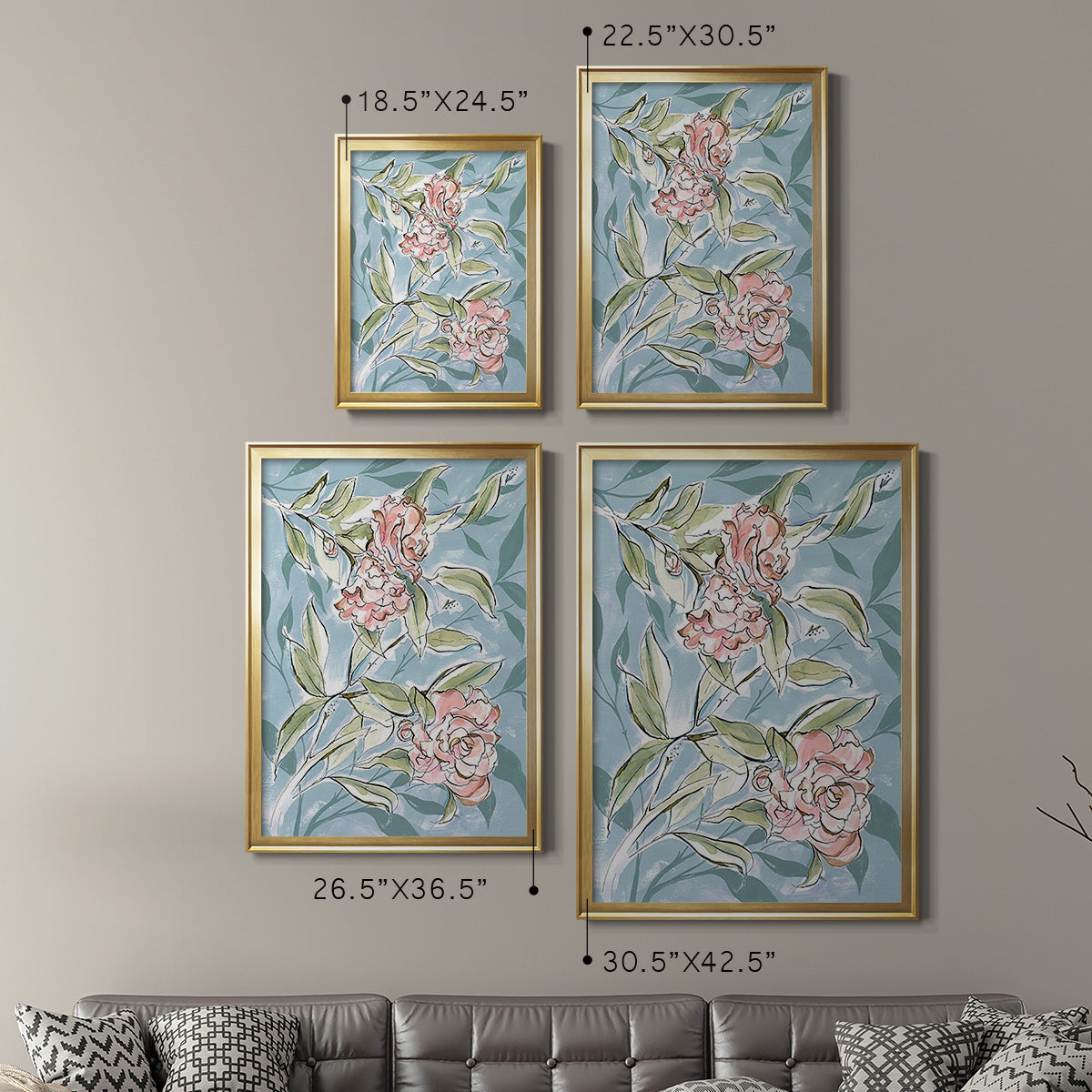 Faded Camellias I - Modern Framed Canvas Print